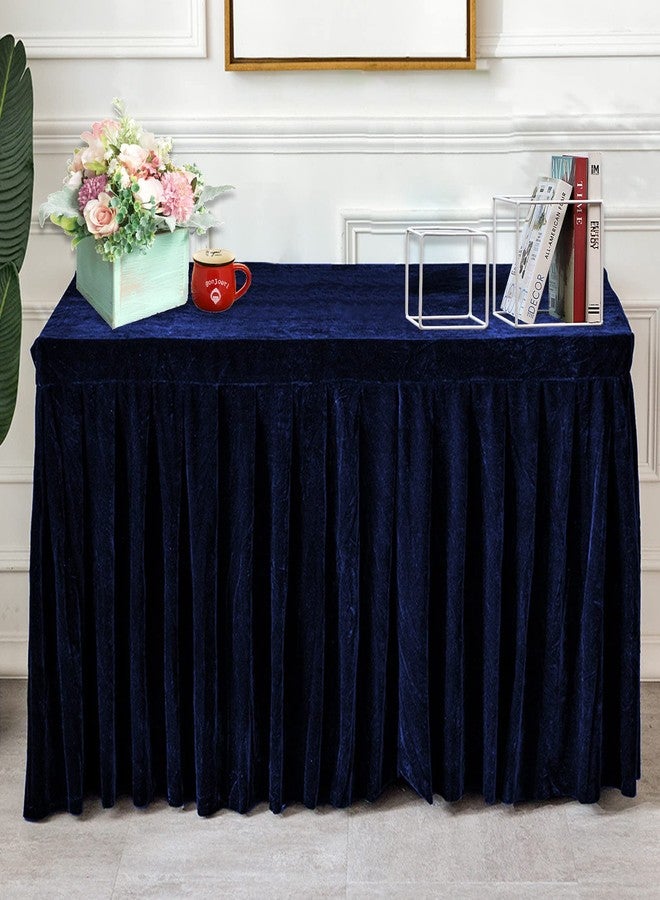 Dimatic Fitted Tablecloth Navy Blue Table Skirts for Rectangle Tables Wrinkle Resistant Velvet Table Cover for Weddings, Banquets, Parties (62x24 in) - Image 2
