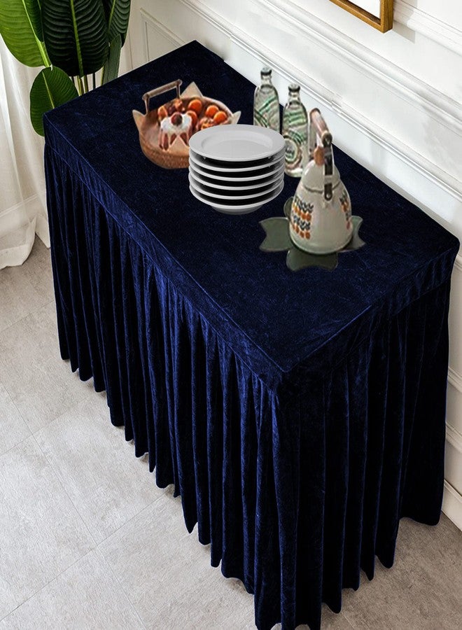 Dimatic Fitted Tablecloth Navy Blue Table Skirts for Rectangle Tables Wrinkle Resistant Velvet Table Cover for Weddings, Banquets, Parties (62x24 in) - Image 4