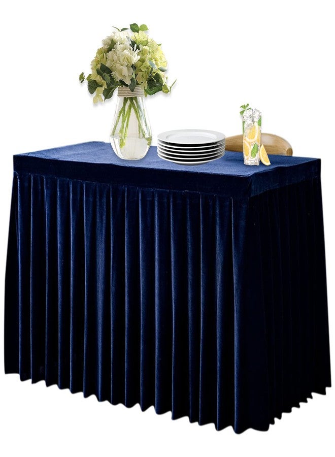Dimatic Fitted Tablecloth Navy Blue Table Skirts for Rectangle Tables Wrinkle Resistant Velvet Table Cover for Weddings, Banquets, Parties (62x24 in) - Image 1