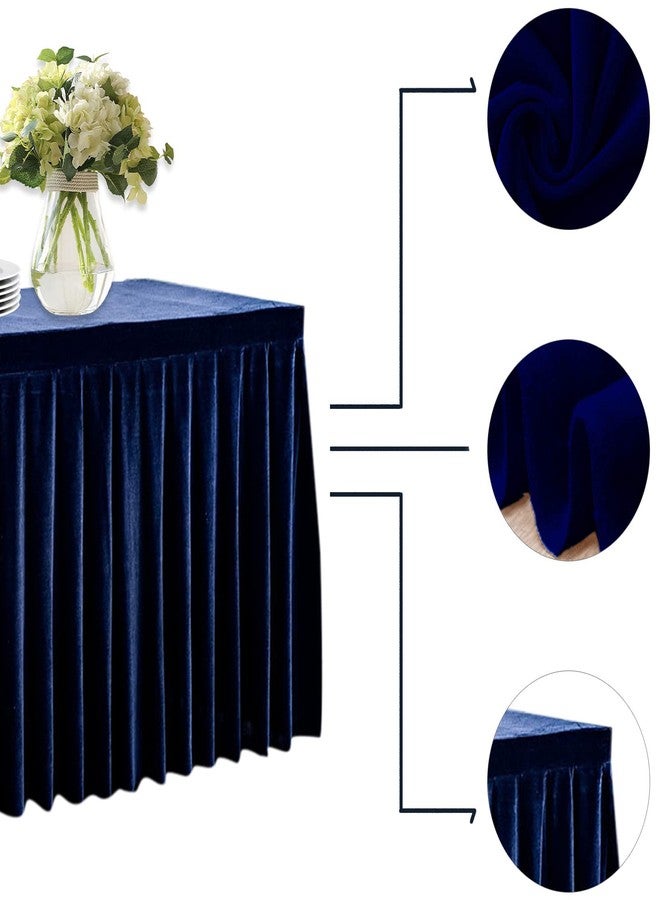 Dimatic Fitted Tablecloth Navy Blue Table Skirts for Rectangle Tables Wrinkle Resistant Velvet Table Cover for Weddings, Banquets, Parties (62x24 in) - Image 3
