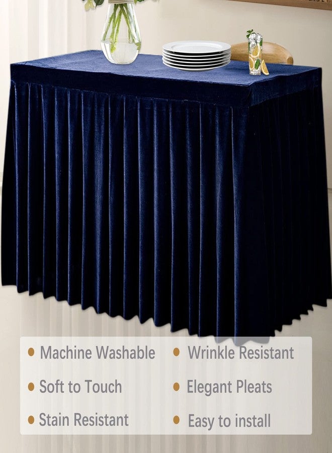 Dimatic Fitted Tablecloth Navy Blue Table Skirts for Rectangle Tables Wrinkle Resistant Velvet Table Cover for Weddings, Banquets, Parties (62x24 in) - Image 5