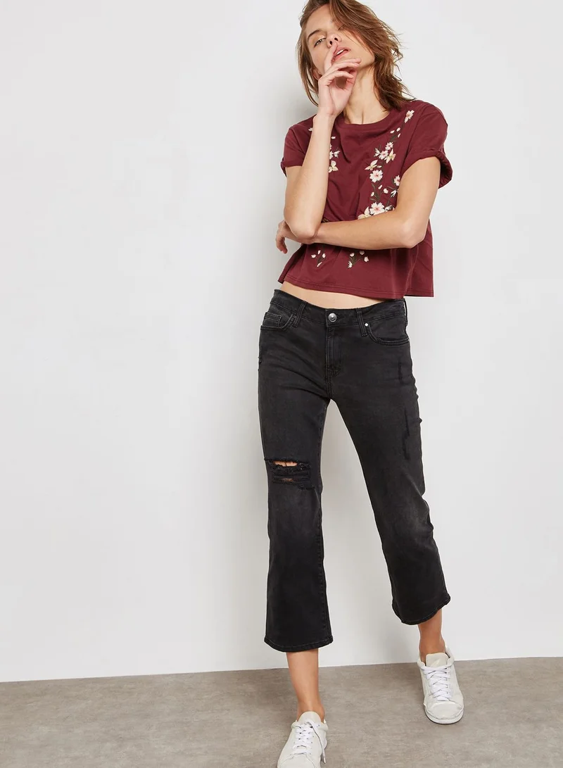 TOPSHOP Floral Print Crop T-Shirt