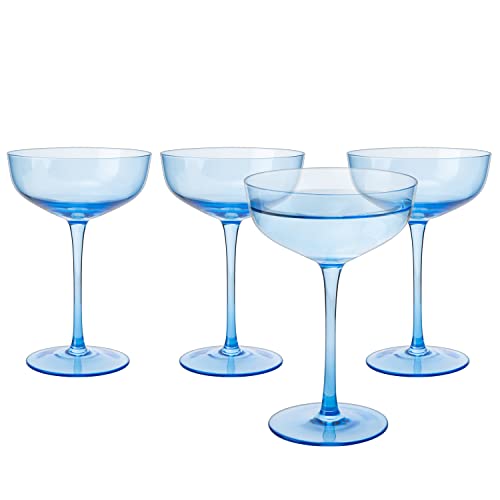The Wine Savant Blue Colored Martini, Champagne and Cocktail Coupe Glass | 7oz | Set of 4 Colorful Valentine's Day Gifts Champagne & Glasses, Fancy Manhattan, Crystal Cocktails Barware Gifts (Ocean Blue) - Image 2