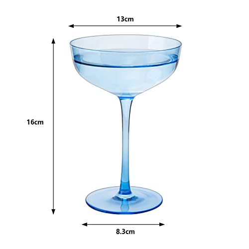 The Wine Savant Blue Colored Martini, Champagne and Cocktail Coupe Glass | 7oz | Set of 4 Colorful Valentine's Day Gifts Champagne & Glasses, Fancy Manhattan, Crystal Cocktails Barware Gifts (Ocean Blue) - Image 3