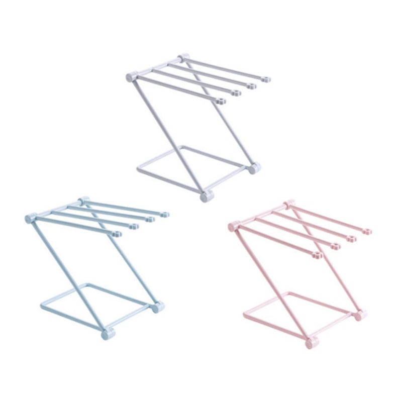 Foldable Vertical Towel Holder Rack with Cup Storage Multifunctional Space Saving Organizer Mixed Colors - Image 2