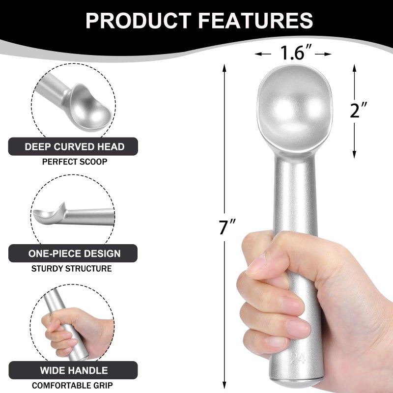 Cunsenr 7 Inch Ice Cream Scoop - Professional Metal Ice Cream Scooper - Easy To Use & Clean - Non-Stick Aluminum Ice Cream Spoon - Lightweight Cookie Spoon - Scoop Ice Cream With Ease(Matt Sliver) - Image 2