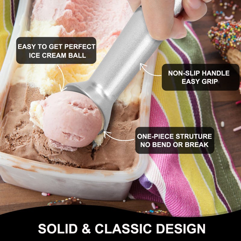 Cunsenr 7 Inch Ice Cream Scoop - Professional Metal Ice Cream Scooper - Easy To Use & Clean - Non-Stick Aluminum Ice Cream Spoon - Lightweight Cookie Spoon - Scoop Ice Cream With Ease(Matt Sliver) - Image 3