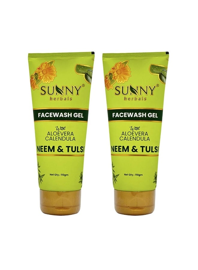 Sunny Herbals Face Wash Gel Enriched With Aloevera, Neem & Tulsi | For Cleansing, Preventing Pimples & Removing Extra Oil | Moisturizes & Gives Healthy, Fresh & Supple Skin | For All Skin Type, 110ml (Pack of 2) - Image 1
