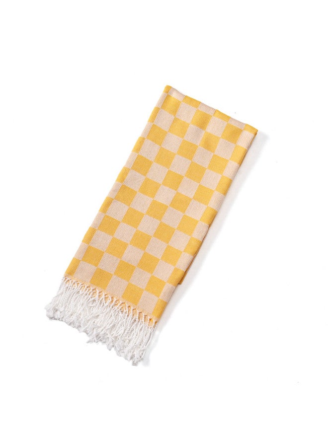Quick-Dry Sand-Free Beach Towel - Cotton Polyester Blend Plaid Turkish Towel for Pool, Swim, Yoga  Travel | Fade-Resistant, Machine Washable, Chessboard Style Design With Fashionable Tassels