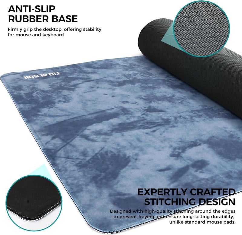 TIDALSOIL Large Gaming Mouse Pad (900x400mm), Non-Slip Natural Rubber Base, Stain-Resistant and Durable, Ideal for Office and Gaming, Blue-Gray - Image 3