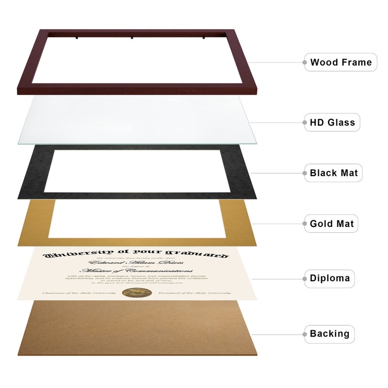 upsimples 11x14 Diploma Frame Certificate Degree Document Frame with High Definition Glass, 8.5 x 11 with mat for Wall and Tabletop, Mahogany Double Mat, 2 Pack - Image 2