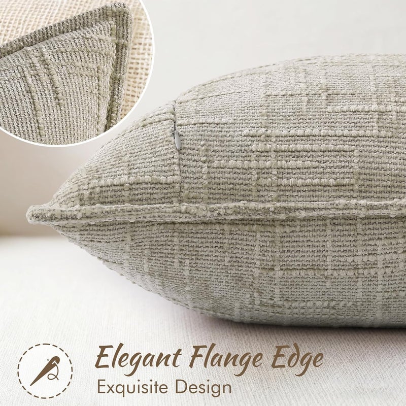 ديكور يو هوم أغطية وسائد زينة من الشنيل decorUhome 16x16 مجموعة من 2، أغطية وسائد زينة محايدة سميكة ذات ملمس خشن بتصميم أنيق للأريكة والأريكة وغرفة المعيشة، بلون بني فاتح - Image 3