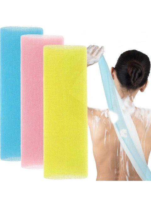 3 Pcs Exfoliating Washcloth, 35-Inch Long Bath Scrub Towel for Showering and Back Cleaning