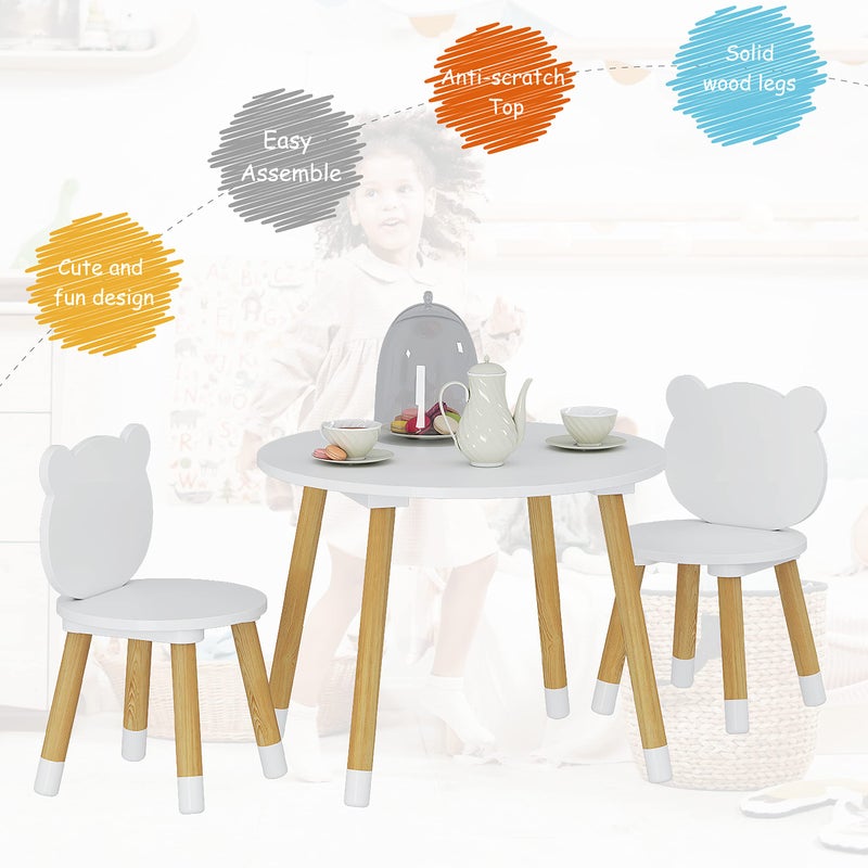 UTEX Kids Wood Table and Chair Set, Kids Play Table with 2 Chairs,3 Pieces Wood Round Table for Toddlers, Girls, Boys,White - Image 4
