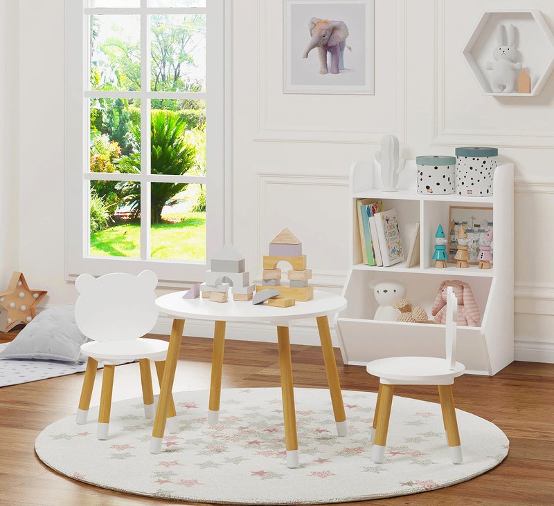UTEX Kids Wood Table and Chair Set, Kids Play Table with 2 Chairs,3 Pieces Wood Round Table for Toddlers, Girls, Boys,White - Image 3