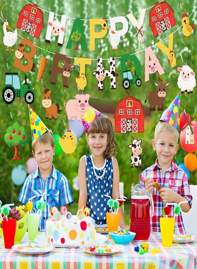 Maniaacer 50 PCS Farm Animals Party Decorations Happy Birthday Banner and Hanging Swirls Animal Theme Foil Hanging Streamers for Farm Theme Birthday Party Supplies - Image 5