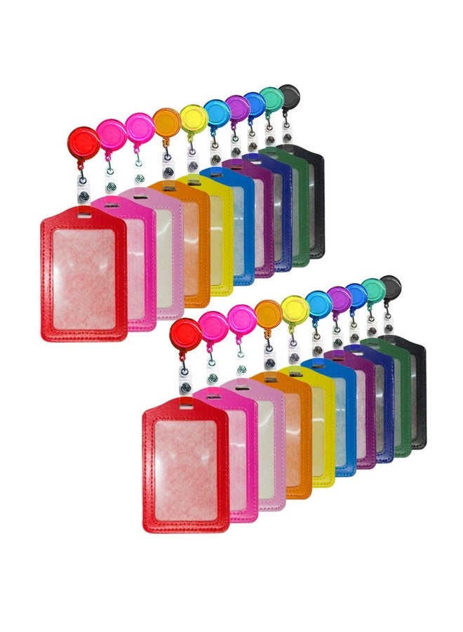 CREATIEE-PRO Creatiee 20Pcs Pu Leather Business Id Credit Card Badge Holder With Retractable Badge Holder Reel Clip (Vertical Version Mixed Colors) - Image 1