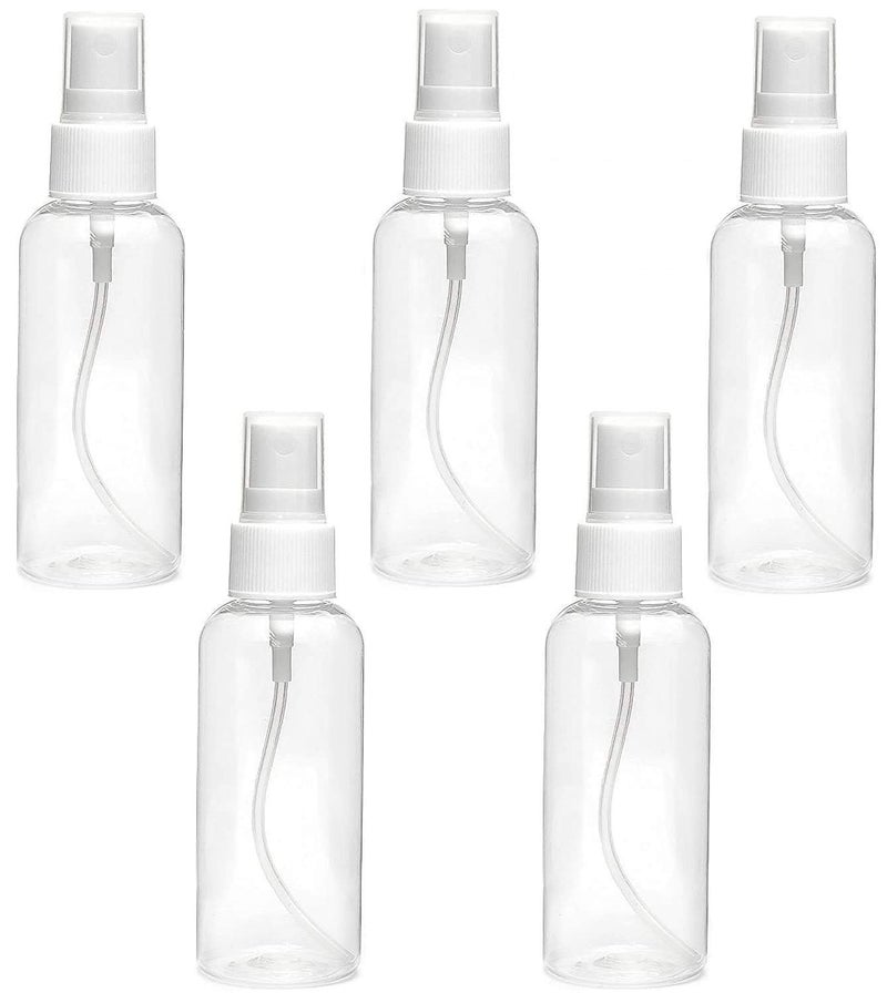 HARRODS Plastic Empty Small, Mist Spray Bottle 100ml - Liquid, Travel, Fogging, Sanitizer Spray Bottles Pack of 5 - Image 1