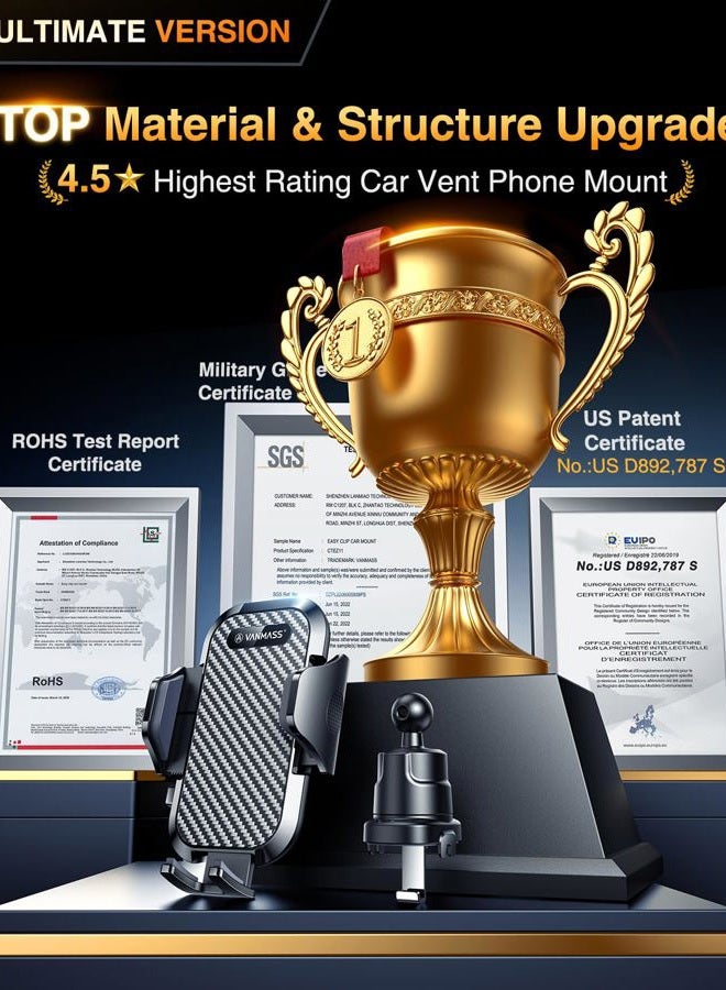 VANMASS Car Holder with Metal Hook, Smartphone Holder, Car Smartphone Stand, Air Conditioner Vent Type, 360 Degree Rotation, Fall Prevention, Stable, One-Handed Installation Easy Installation, Thick - Image 2