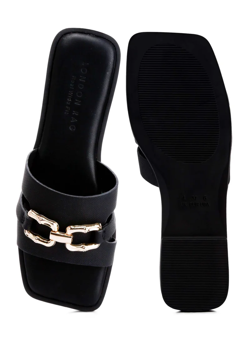 London Rag Horsebit Embellished Flats in Black