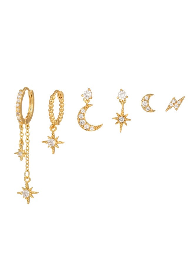 أقراط الذهب على شكل قلب نجمة القمر قلادة أقراط ، أقراط الأذن كليب ، اكسسوارات الطرف فساتين ، هدايا للسيدات الذهب ، ومكافحة الحساسية - Image 5