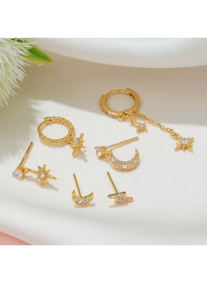 أقراط الذهب على شكل قلب نجمة القمر قلادة أقراط ، أقراط الأذن كليب ، اكسسوارات الطرف فساتين ، هدايا للسيدات الذهب ، ومكافحة الحساسية - Image 4