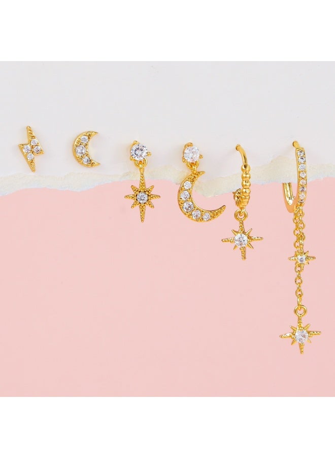 أقراط الذهب على شكل قلب نجمة القمر قلادة أقراط ، أقراط الأذن كليب ، اكسسوارات الطرف فساتين ، هدايا للسيدات الذهب ، ومكافحة الحساسية - Image 2