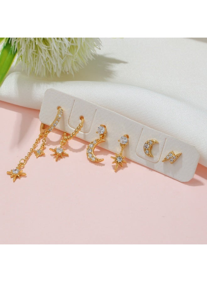 أقراط الذهب على شكل قلب نجمة القمر قلادة أقراط ، أقراط الأذن كليب ، اكسسوارات الطرف فساتين ، هدايا للسيدات الذهب ، ومكافحة الحساسية - Image 3