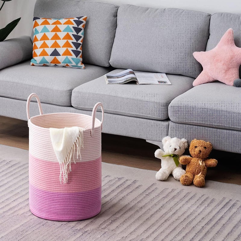 BRISHTl ® Woven Rope Laundry Hamper Basket, Baby Nursery Hamper For Blanket Storage, Clothes Hamper For Laundry In Bedroom,Hall ( Small (41L) (14"X14"X16"),(Pink)) - Image 5