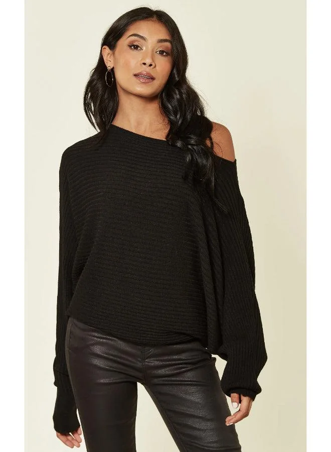 Hoxton Gal Relaxed Fit Black Knitted Sweater – Long Sleeve Crew Neck Jumper