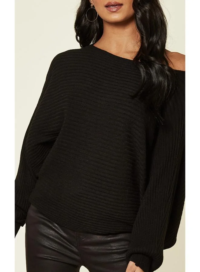 Hoxton Gal Relaxed Fit Black Knitted Sweater – Long Sleeve Crew Neck Jumper