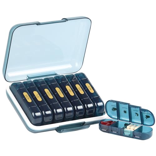 POPCUBE Premium Medicine organizer Box- Waterproof Weekly Medicine organizer- Medicine Box for home, 7 days tablet organizer For Home-Large Pill Organizer Box Case (Blue, 4 Compartment) - Image 1