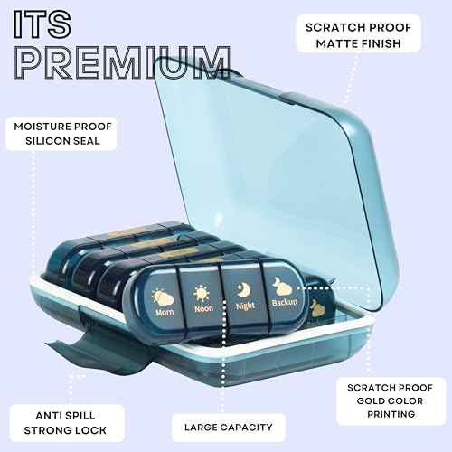 POPCUBE Premium Medicine organizer Box- Waterproof Weekly Medicine organizer- Medicine Box for home, 7 days tablet organizer For Home-Large Pill Organizer Box Case (Blue, 4 Compartment) - Image 3