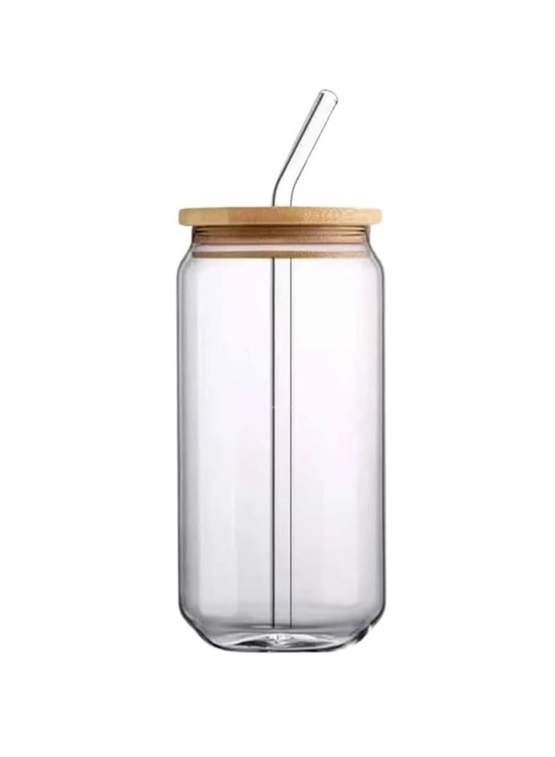Liying 1Pcs Glass Cups with Bamboo Lids and Glass Straw 525ML Shaped Cups, Beer Mug, Cute Tumbler Cup, Ideal for Iced Coffee, Cocktail  - Image 1