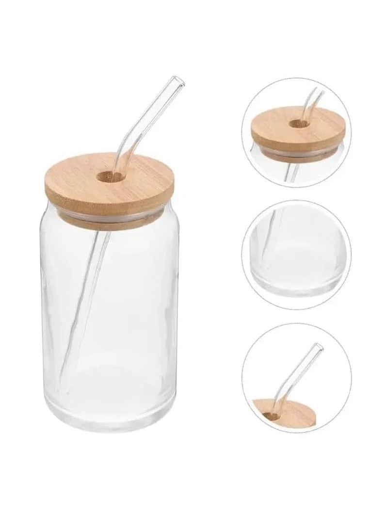 Liying 1Pcs Glass Cups with Bamboo Lids and Glass Straw 525ML Shaped Cups, Beer Mug, Cute Tumbler Cup, Ideal for Iced Coffee, Cocktail  - Image 2