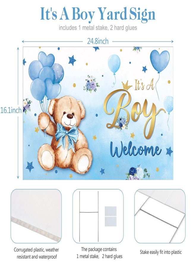 Capoda Baby Shower Yard Sign with Stake Gender Reveal Yard Sign Blue Pink Elephant Lawn Decoration Boy Girl Bear Lawn Decor Welcome Baby Announcement Decor for Outdoor Gender Reveal Party(Blue Bear) - Image 2
