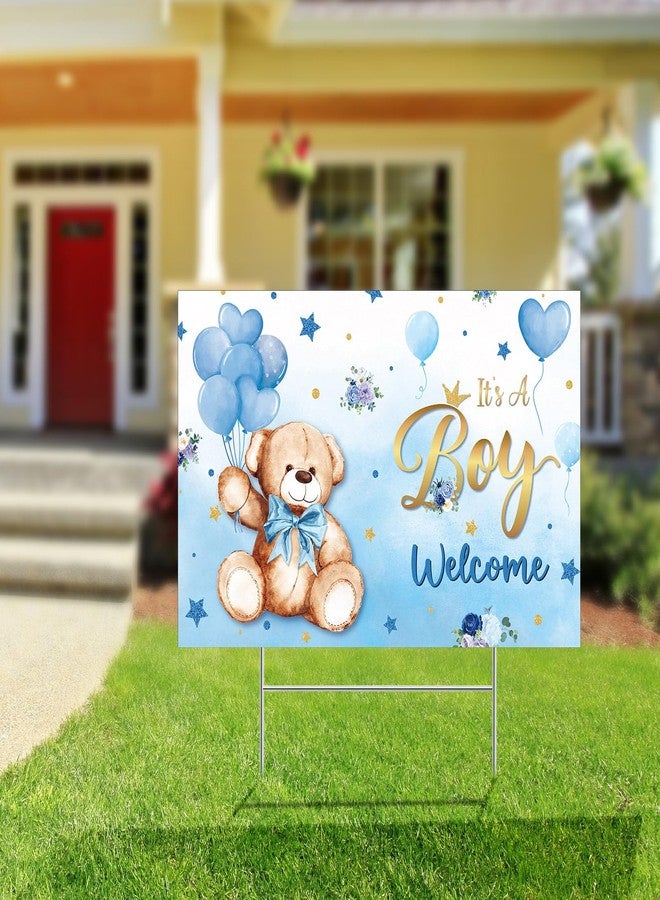 Capoda Baby Shower Yard Sign with Stake Gender Reveal Yard Sign Blue Pink Elephant Lawn Decoration Boy Girl Bear Lawn Decor Welcome Baby Announcement Decor for Outdoor Gender Reveal Party(Blue Bear) - Image 3