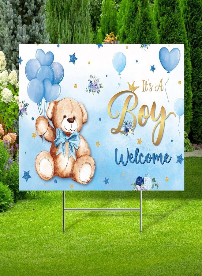 Capoda Baby Shower Yard Sign with Stake Gender Reveal Yard Sign Blue Pink Elephant Lawn Decoration Boy Girl Bear Lawn Decor Welcome Baby Announcement Decor for Outdoor Gender Reveal Party(Blue Bear) - Image 1