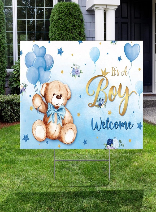 Capoda Baby Shower Yard Sign with Stake Gender Reveal Yard Sign Blue Pink Elephant Lawn Decoration Boy Girl Bear Lawn Decor Welcome Baby Announcement Decor for Outdoor Gender Reveal Party(Blue Bear) - Image 4
