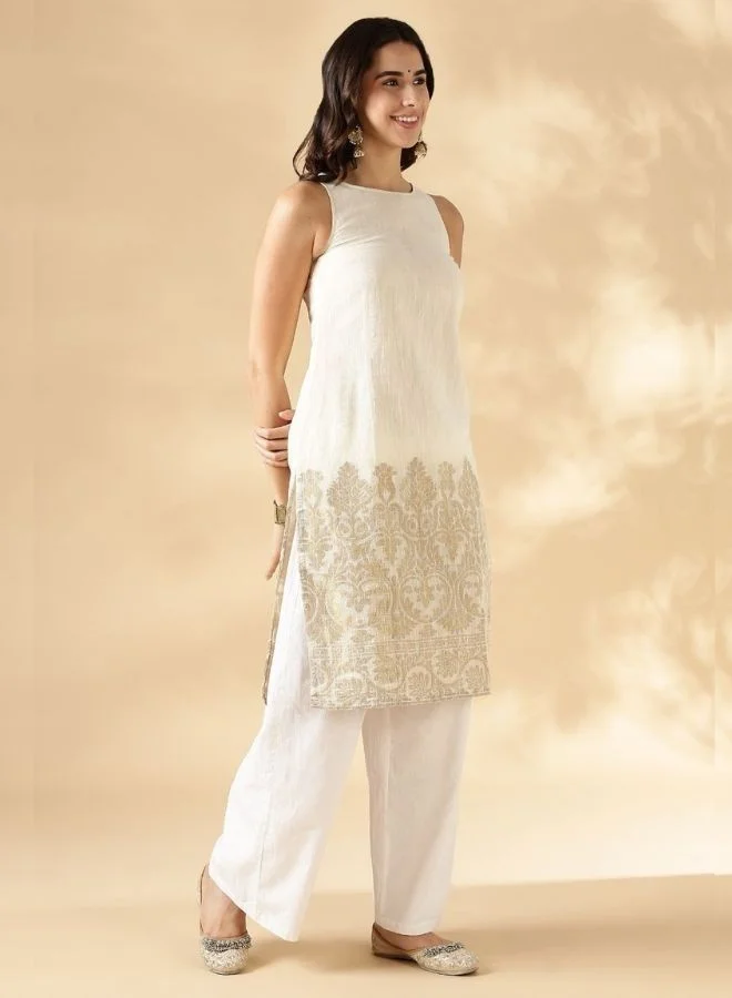 أبهشتي كورتا قطن منسوج بدون أكمام بزري