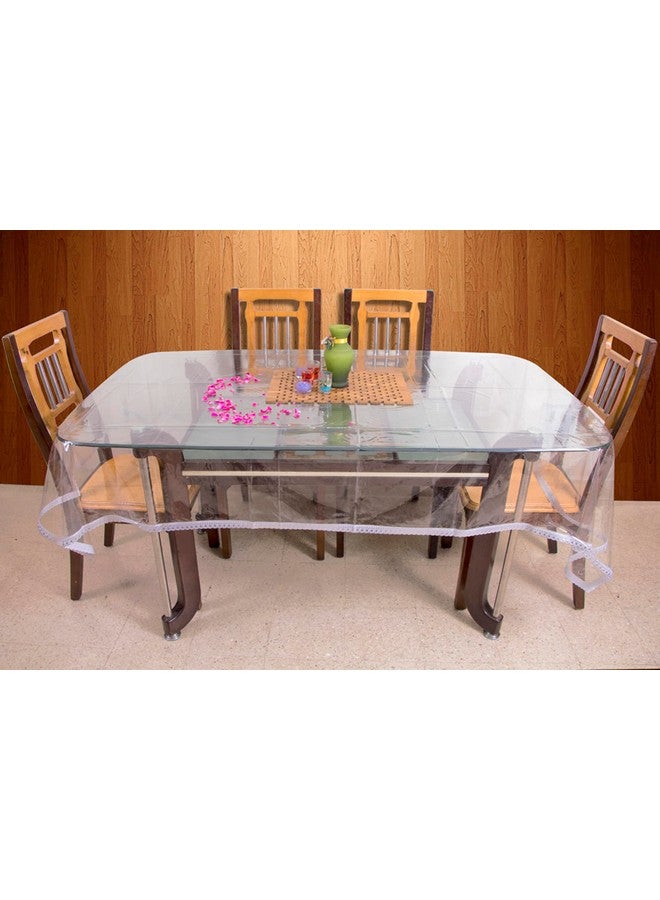 STITCHNEST PVC Transparent 4 Seater Dining Table Cover with Silver Lace, (40x60 Inches)