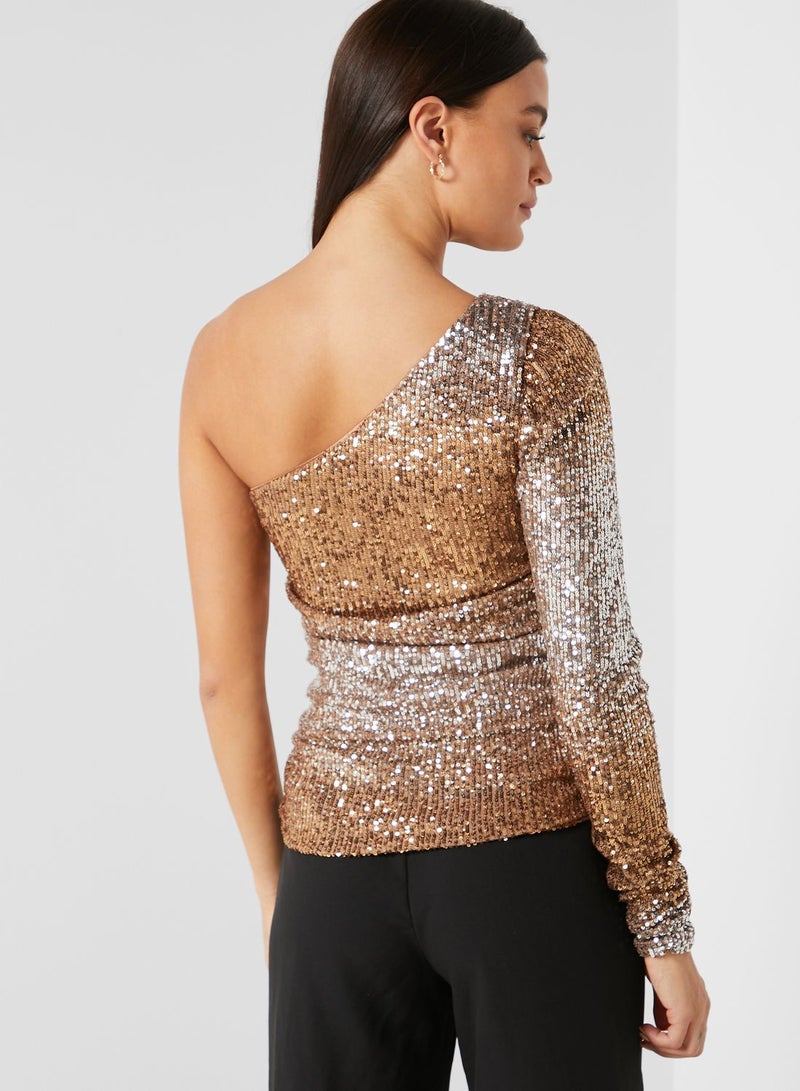 beatrice b Maglia Side Ruched One Shoulder Top  - Image 3