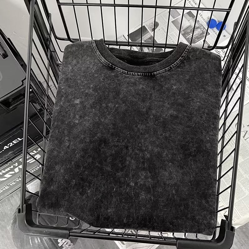 نسخة فضفاضة من تي شيرت قطن 230 جرام مغسول قديم خفيف قصير الأكمام علامة تجارية عصرية مخصصة DIY - Image 5