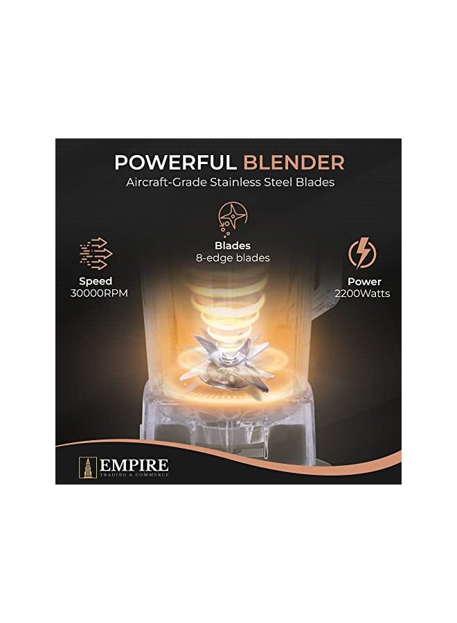 Empire Blender Smoothie Maker 2200W, 10 Adjustable Speeds Smoothie Blender with 2L BPA-Free Container, 30,000RPM High-Speed Blenders with Multiple Blades, Professional Blenders for Kitchen - Image 3