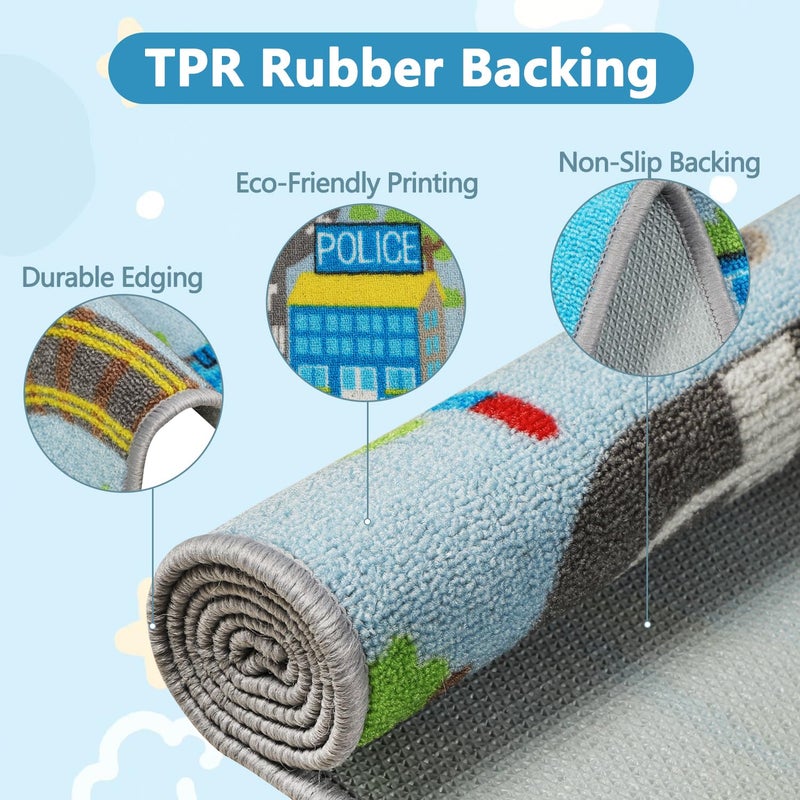 Capslpad Kids Rug Educational Play Rug 6.6' x 5' Traffic Road Kids Car Mat Large Learning Play Game Area Rug Kid Carpet for Playroom Living Room Nursery Room Decor, Sky Blue - Image 3