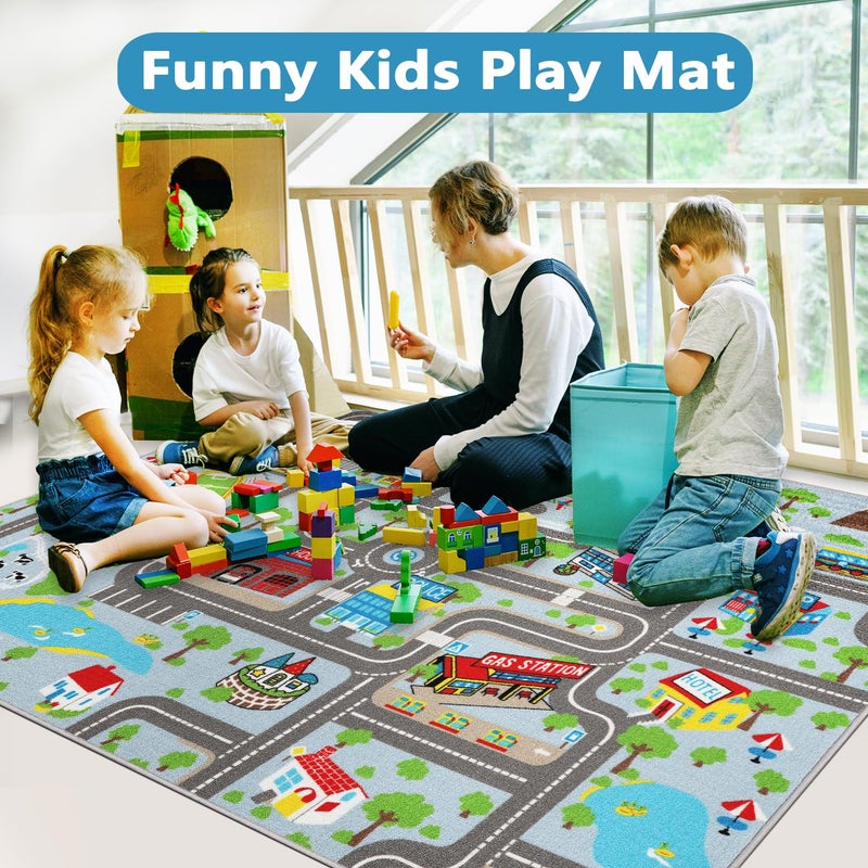 Capslpad Kids Rug Educational Play Rug 6.6' x 5' Traffic Road Kids Car Mat Large Learning Play Game Area Rug Kid Carpet for Playroom Living Room Nursery Room Decor, Sky Blue - Image 5