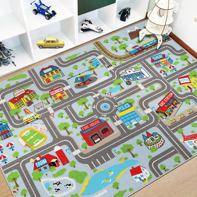 Capslpad Kids Rug Educational Play Rug 6.6' x 5' Traffic Road Kids Car Mat Large Learning Play Game Area Rug Kid Carpet for Playroom Living Room Nursery Room Decor, Sky Blue - Image 1