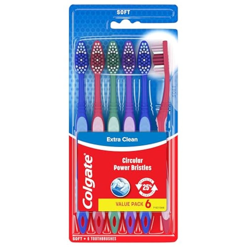 Colgate Extra Clean Toothbrush, Soft Toothbrush for Adults, 6 Pack - Image 1