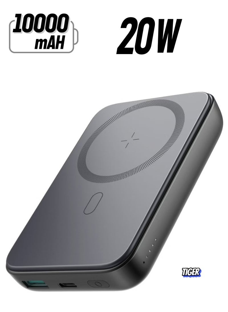 TIGER JR-W020 10000mAh 20W Magnetic Wireless Charging Power Bank – Fast Wireless Charger for iPhone, Samsung, Android Devices, Compact Portable Power Bank with Magnetic Attachment - Image 1