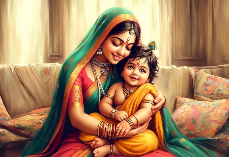 Anaadi Bal Krishna With Yashoda Maa Photo Poster Without Frame for Home Office Decoration 12x18 Inch Style 3 - Image 1